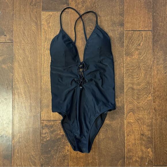 Abercrombie & Fitch Strappy Back Deep Plunge One Piece Swimsuit Y2K 90s Style - Picture 1 of 9